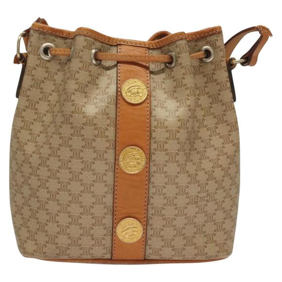 CELINE Macadam Canvas Shoulder Bag Pvc Beige Gold - Picture 3 of 13